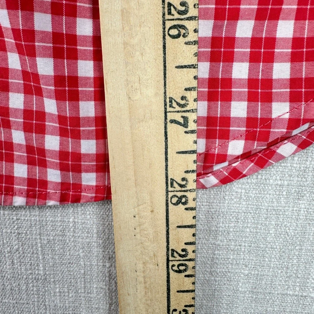 Banana Republic Button Down Mens M Red Gingham Slim Flex Fit Tech Stretch Cotton